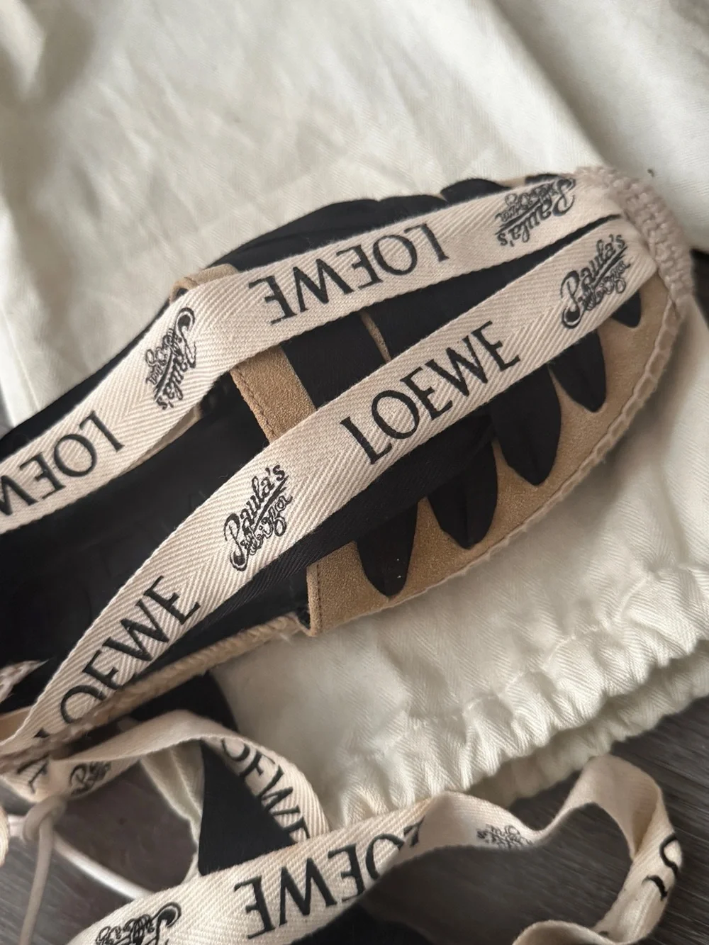 Loewe Womens 7.5 Espadrilles Flats in Black and Tan Suede